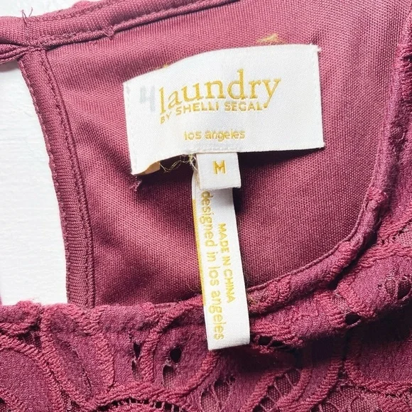 Laundry by Shelli Segal Elegant Lace Burgundy Cap Sleeve Top - Picture 8 of 16